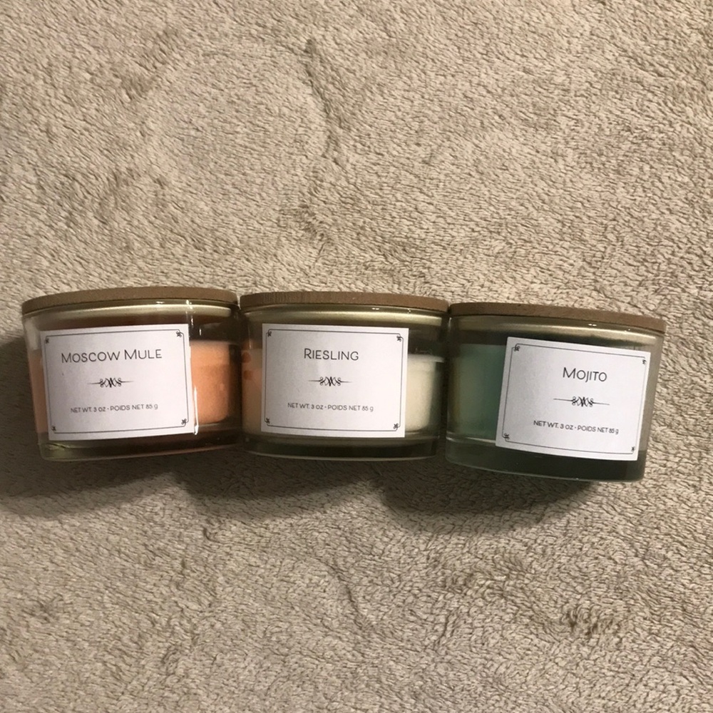 Set of 3 Scented Glass Jar Candles - Moscow Mule, Riesling, Mojito - Multi